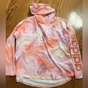 adidas Kids Pink & Peach Tie-Dye Hooded Long Sleeve Top youth medium